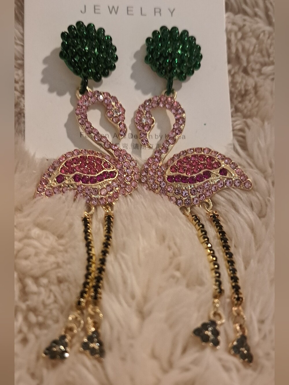 Pink Crystal Flamingo Drop Earrings